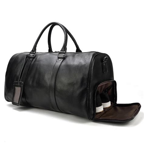 men's black leather weekender bag